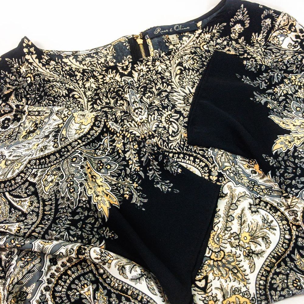 Rose & Olive Lightweight Black/Cream Baroque Print Blouse Sz M - Picture 6 of 11